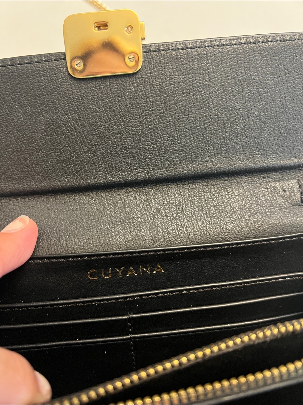 CUYANA CROSSBODY CHAIN BLACK LEATHER CLUTCH WALLET BAG - Picture 12 of 16